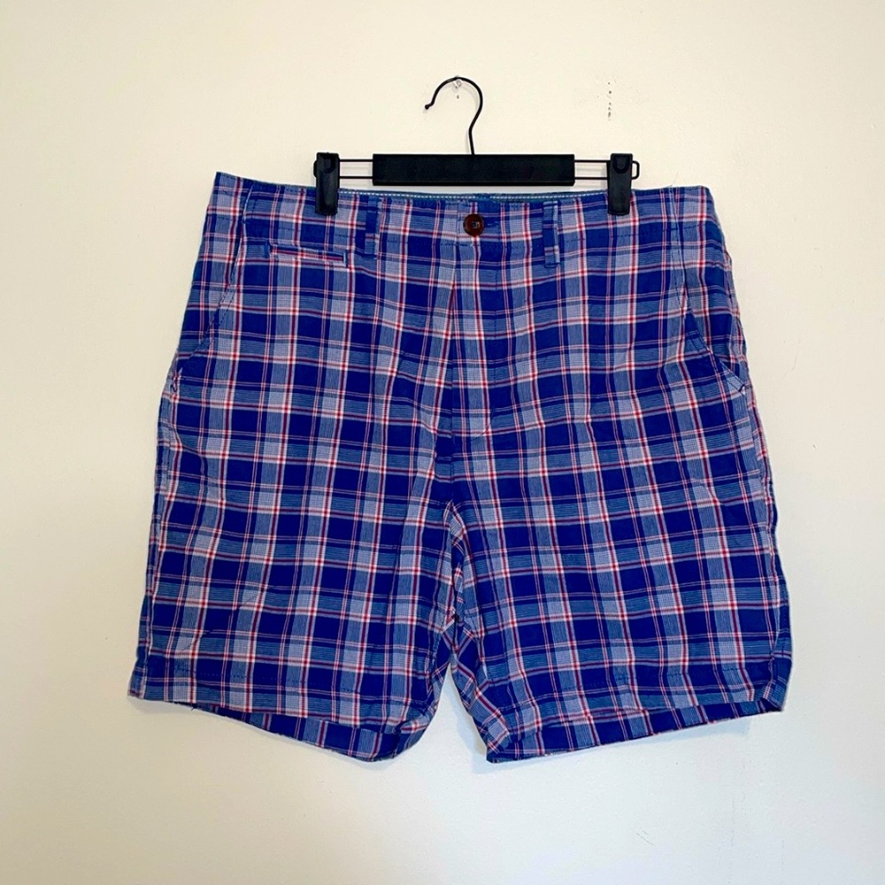 American Eagle Outfitters | Navy Plaid Flat Front Shorts